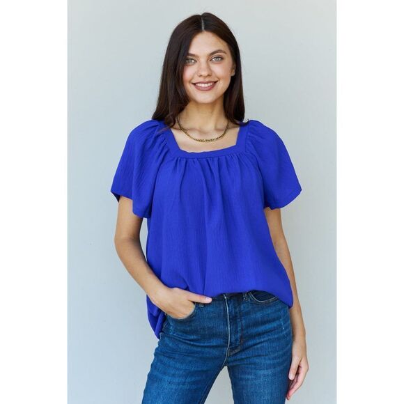 Ninexis Keep Me Close Square Neck Short Sleeve Blouse In Royal - Picture 1 of 4
